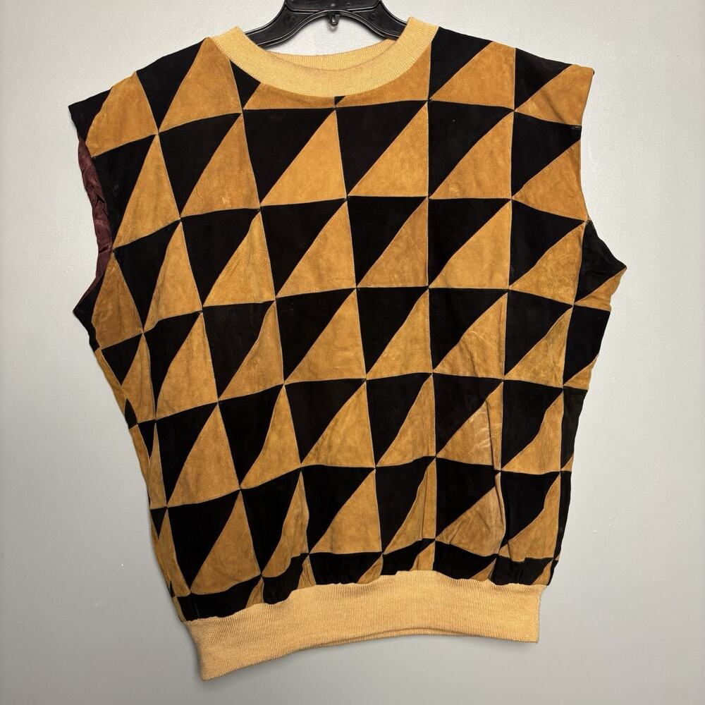 Vintage 60’s/70’s Two Tone Suede Tan Black Vest Large No Tag XL